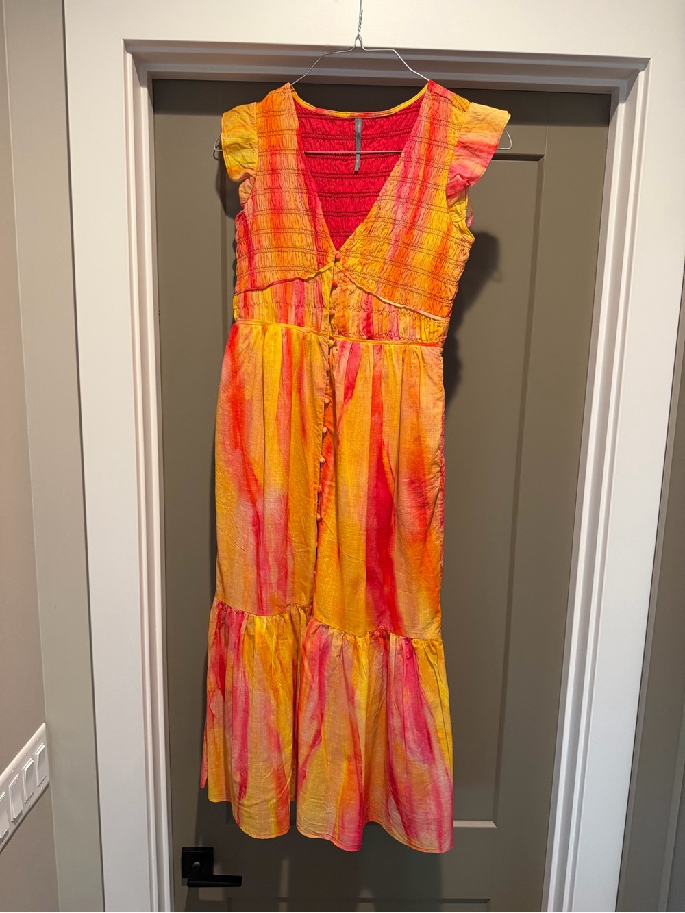 Women’s Yellow & Pink Tie-Dye Maxi Dress